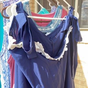 Blue shoulder tie blouse